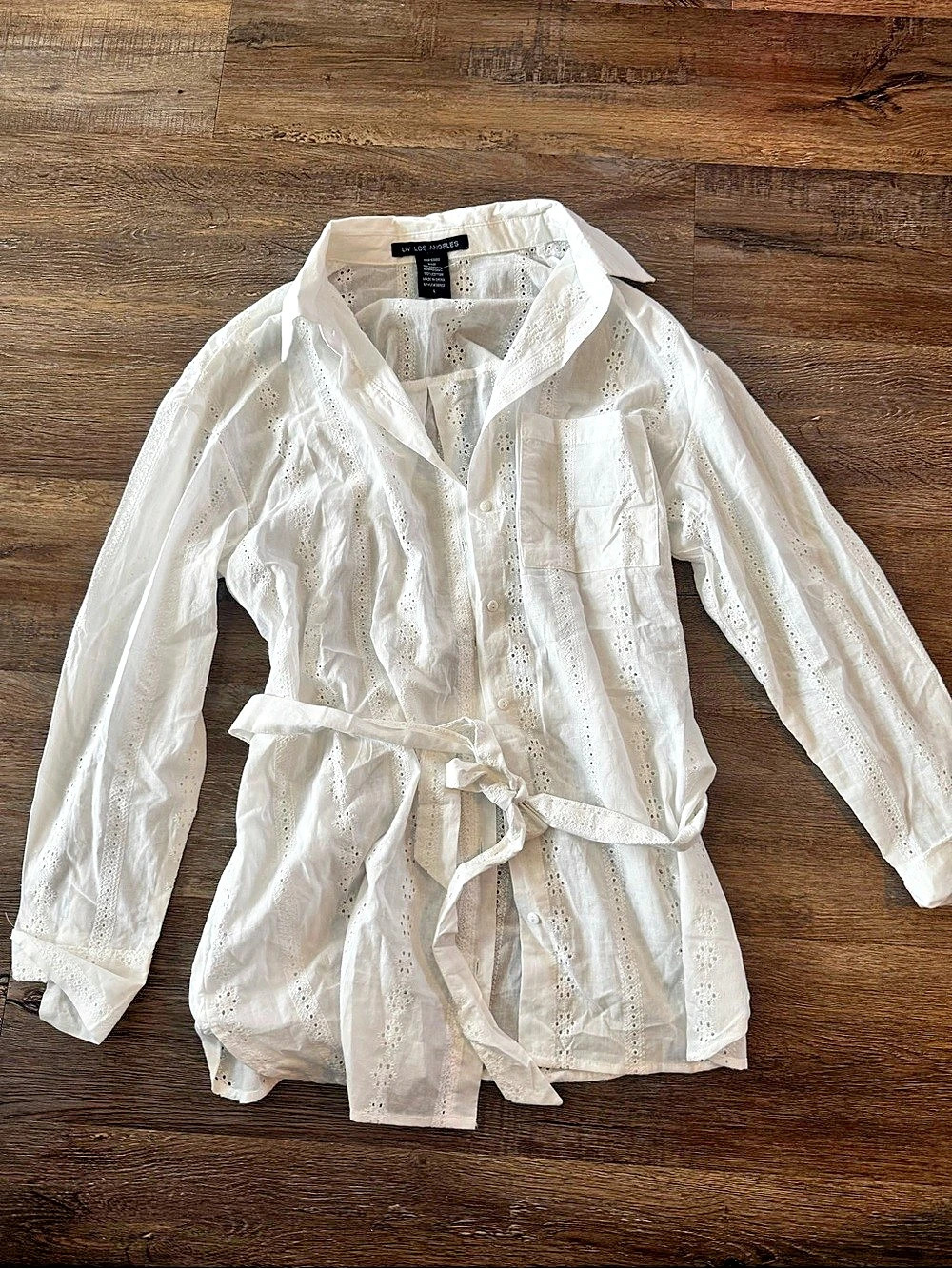LIV LOS ANGELES Eyelet Tie-Waist Cotton Jacket in White Size Large